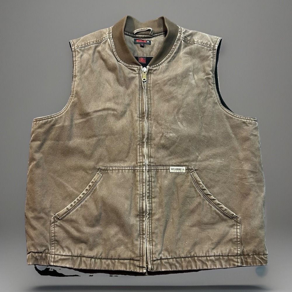 Wolverine Men XL Duck Canvas Full Zip Work Vest Brown Insulated Chore Vest